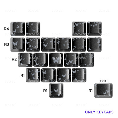 XVX 蝴蝶键帽黑色爱心增补图案透光IMD磁轴机械键盘键帽无刻ev63