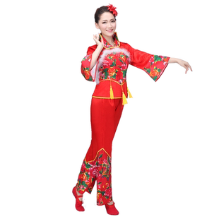 秧歌服女新款套装中老年广场舞扇子舞东北喜庆舞蹈服男腰鼓演出服