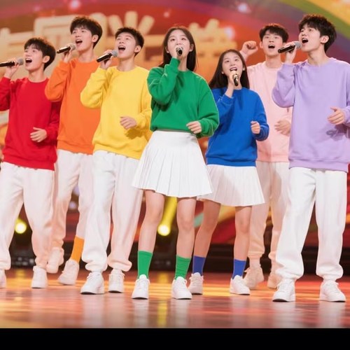 糖果色卫衣啦啦操演出拉拉队表演秋冬运动会高中生开学季闺蜜服装