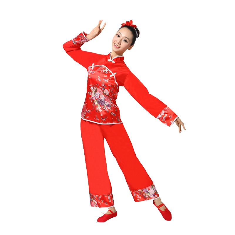 秧歌服女中老年新款中国风成人演出服腰鼓扇子民族广场舞表演套装