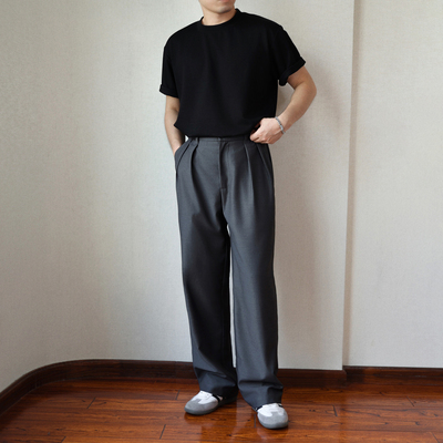 显高直筒微阔休闲西裤