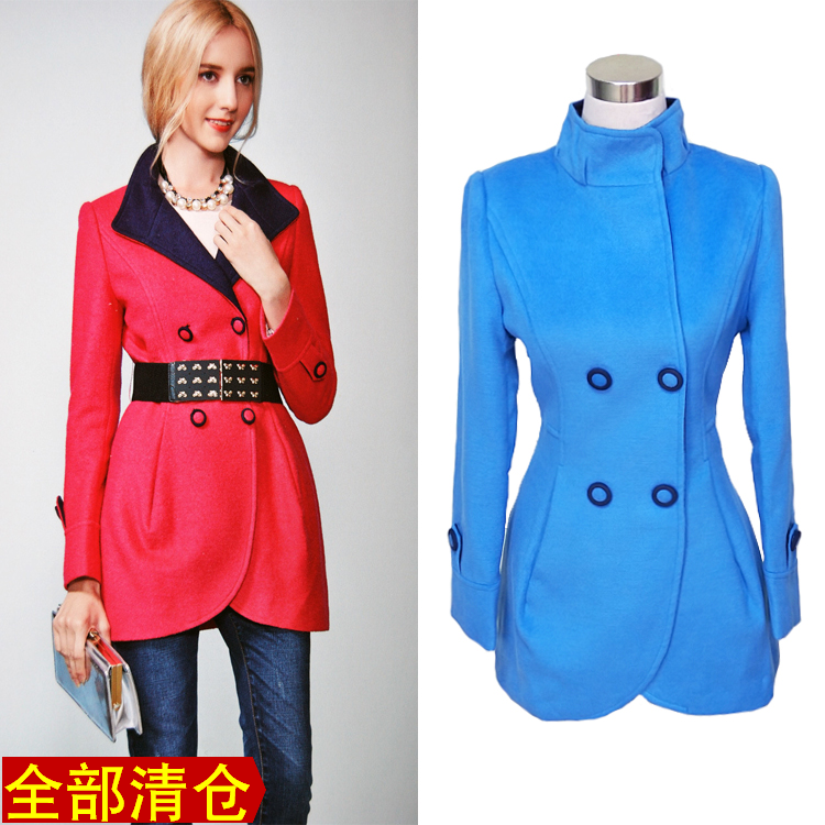 品牌折扣撤柜羽系列毛呢外套秋冬女中长款裙式显瘦双排扣上衣