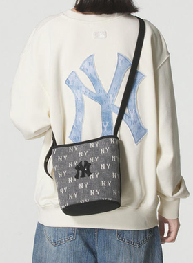 国内现货MLB男女25新款NY老花满印牛仔斜挎包水桶单肩包3ABMMV55N