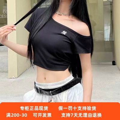 正品现货MLB女款26夏季新款百搭修身斜肩休闲T恤短袖3FTSB0563