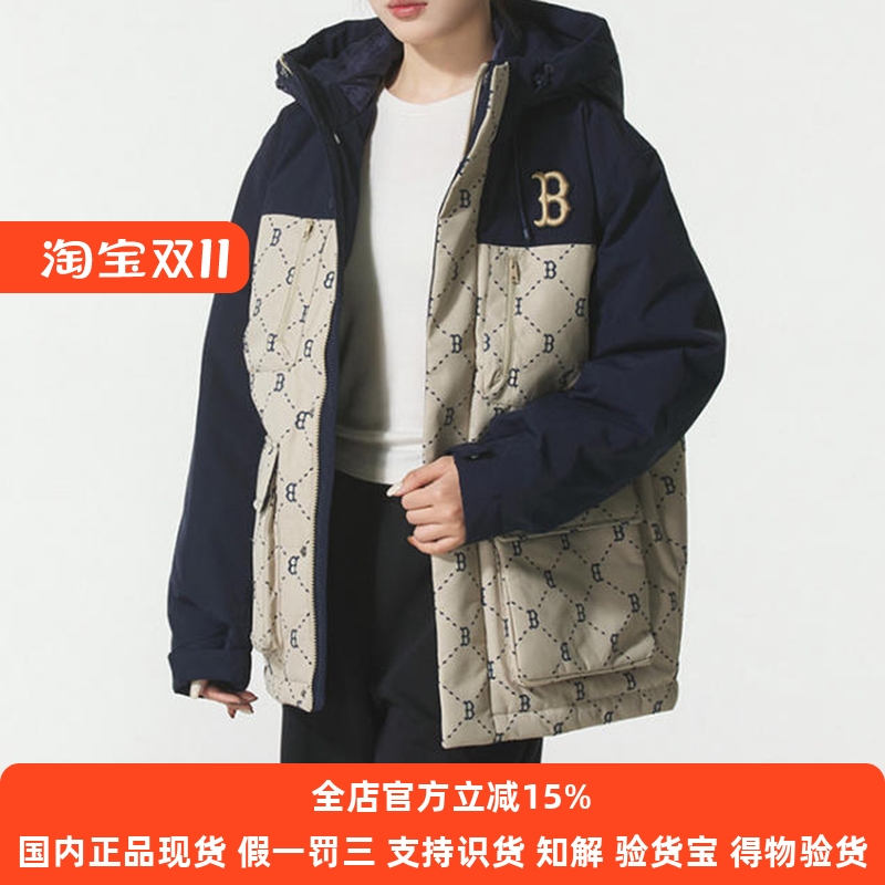 MLB羽绒服男女25秋新款连帽NY钻石老花宽松时尚保暖外套3ADJM0156