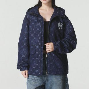 国内现货MLB男女25新款NY钻石老花满印连帽运动夹克外套3AWJM0554