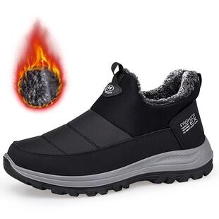 一脚蹬棉鞋男鞋冬季加绒防水雪地靴无鞋带老人鞋中老年运动休闲鞋