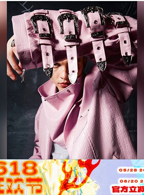 ME3HCHAIN 双色重工金属扣带围巾先锋原创设计男女中长皮衣风衣外