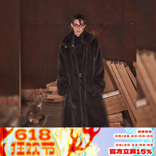 原创慵懒廓形过膝人造皮草大衣