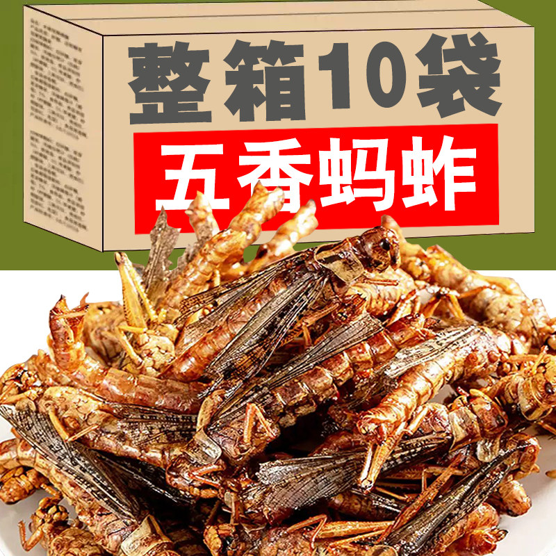 新鲜油炸蚂蚱即食酥脆蝗虫食用即食蚱蜢零食香辣昆虫熟食低脂