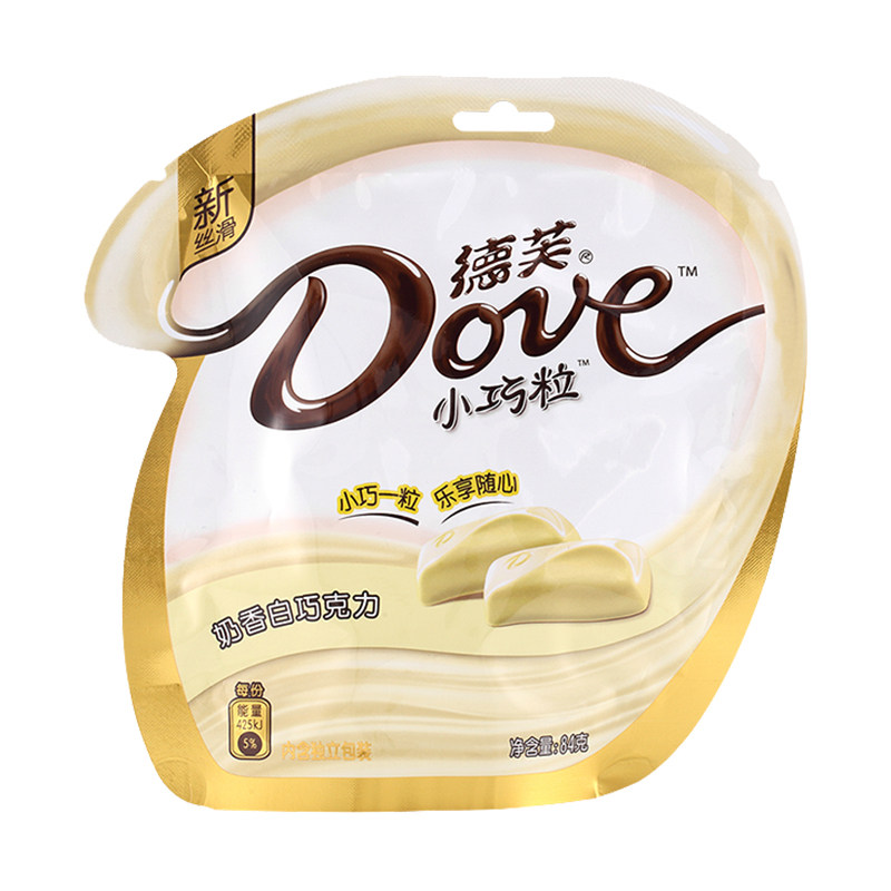 dove/德芙巧克力小巧粒奶香白巧克力味84g袋装休闲零食品糖果喜糖