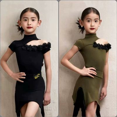 拉丁舞服女儿童流苏裙子短袖套装