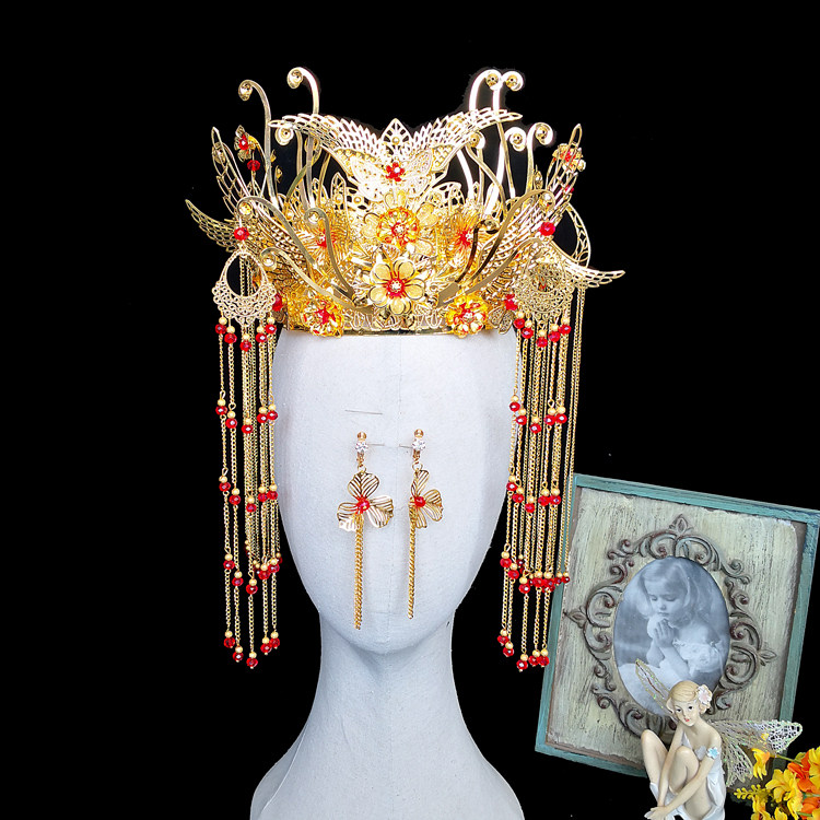 新娘中式凤冠结婚头饰发冠复古头冠古装秀禾服饰品婚礼配饰流苏