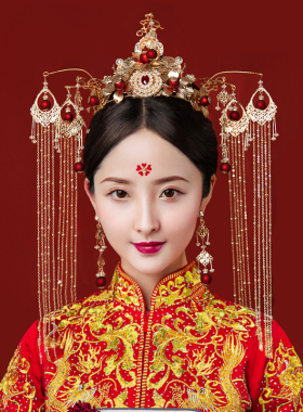 中式结婚套装流苏秀禾服配饰凤冠