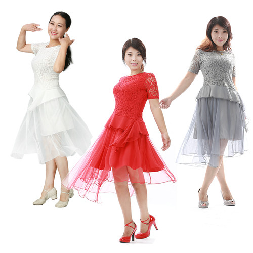 红草莞儿原创广场舞服装 2017新款蕾丝上衣 27018+57018半裙套装