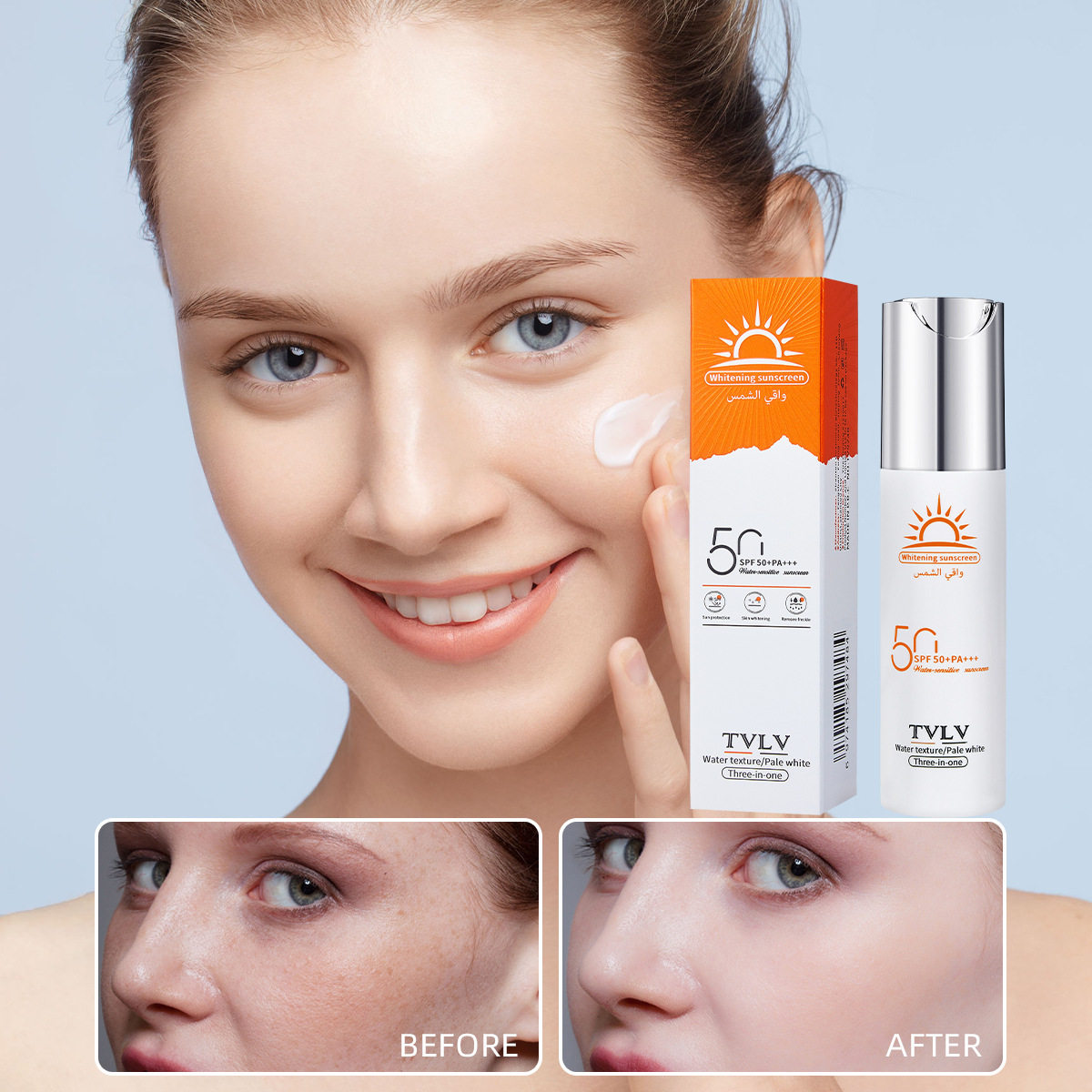 全英文tvlv亮白防晒霜spf50+pa+++防紫外线隔离50g防晒乳跨境,美容护肤/美体/精油,防晒喷雾,淘宝优惠券,粉丝福利购,淘宝优惠卷