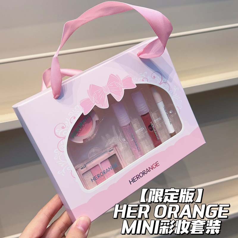 herorange~迷你彩妆套装哑光腮红眼影盘唇釉眼线笔化妆品套盒