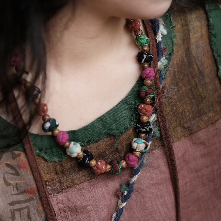 子曰民族风复古配饰手工编织棉麻盘扣串珠做旧项链个性禅意手串链