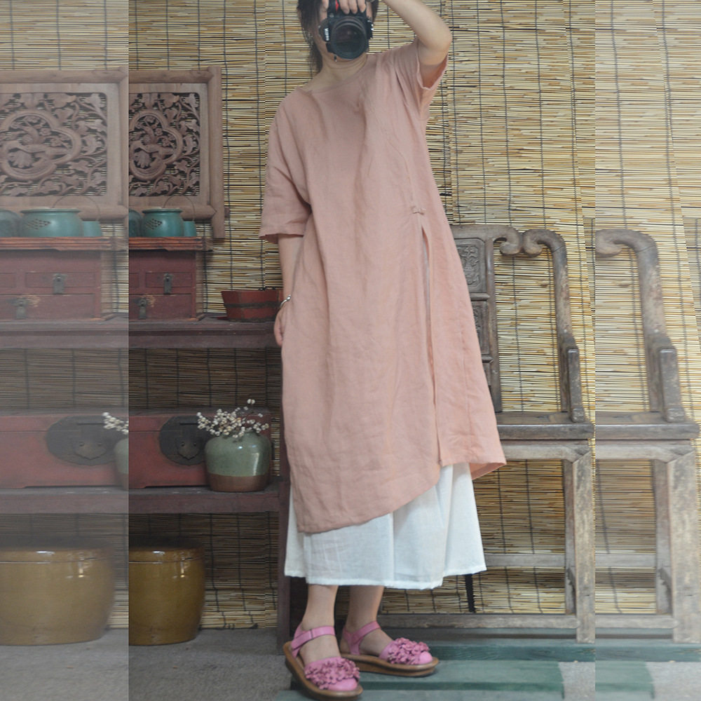 禅意茶服圆领纯苎麻文艺复古