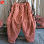 长裤 子宽松大码 女 苎麻加厚夹棉裤 23冬文艺棉麻复古禅意打座灯笼裤