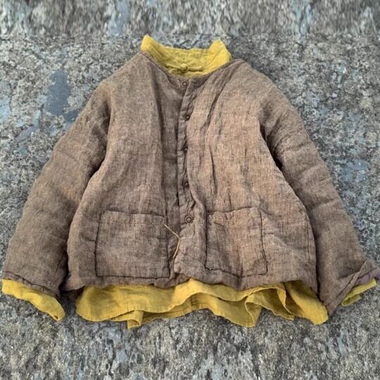 子曰原创文艺色织亚麻手缝绣线棉衣国风棉服宽松夹棉保暖外套棉袄