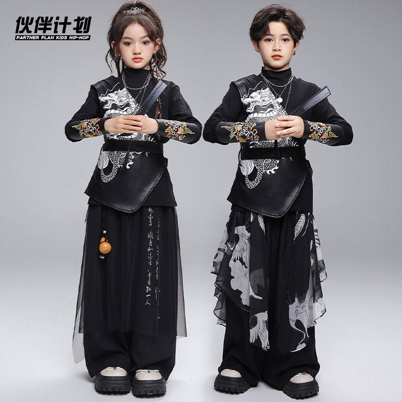街舞儿童服潮男女童酷帅马甲嘻哈hiphop宽松套装少儿元旦表演出服