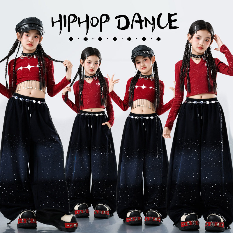 儿童爵士舞潮装女童亮片演出服女团少儿街舞套装女孩T台走秀表演