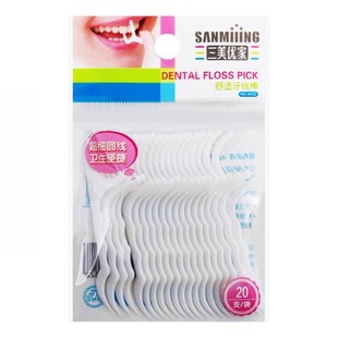 三美优家牙线/牙线棒超细圆线 卫生便捷 约20支 *20包剔牙缝6032
