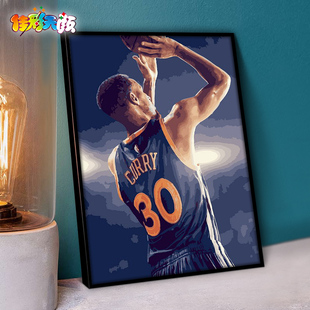 饰画 数字油彩画diy油画人物NBA篮球明星手绘填色手工装 勇士库里