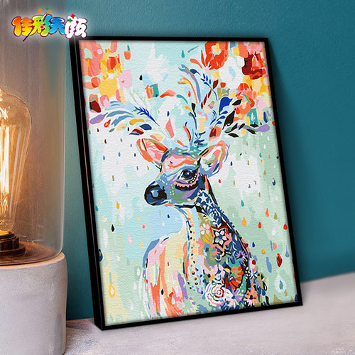 手绘填色装饰画鹿diy油画