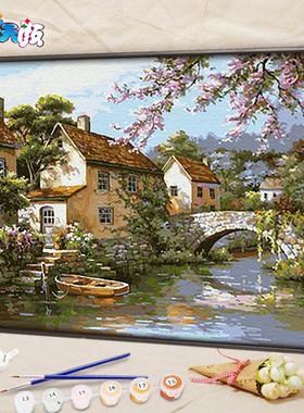 佳彩天颜 diy数字油画油彩画客厅风景花卉大幅手绘装饰画世外桃园