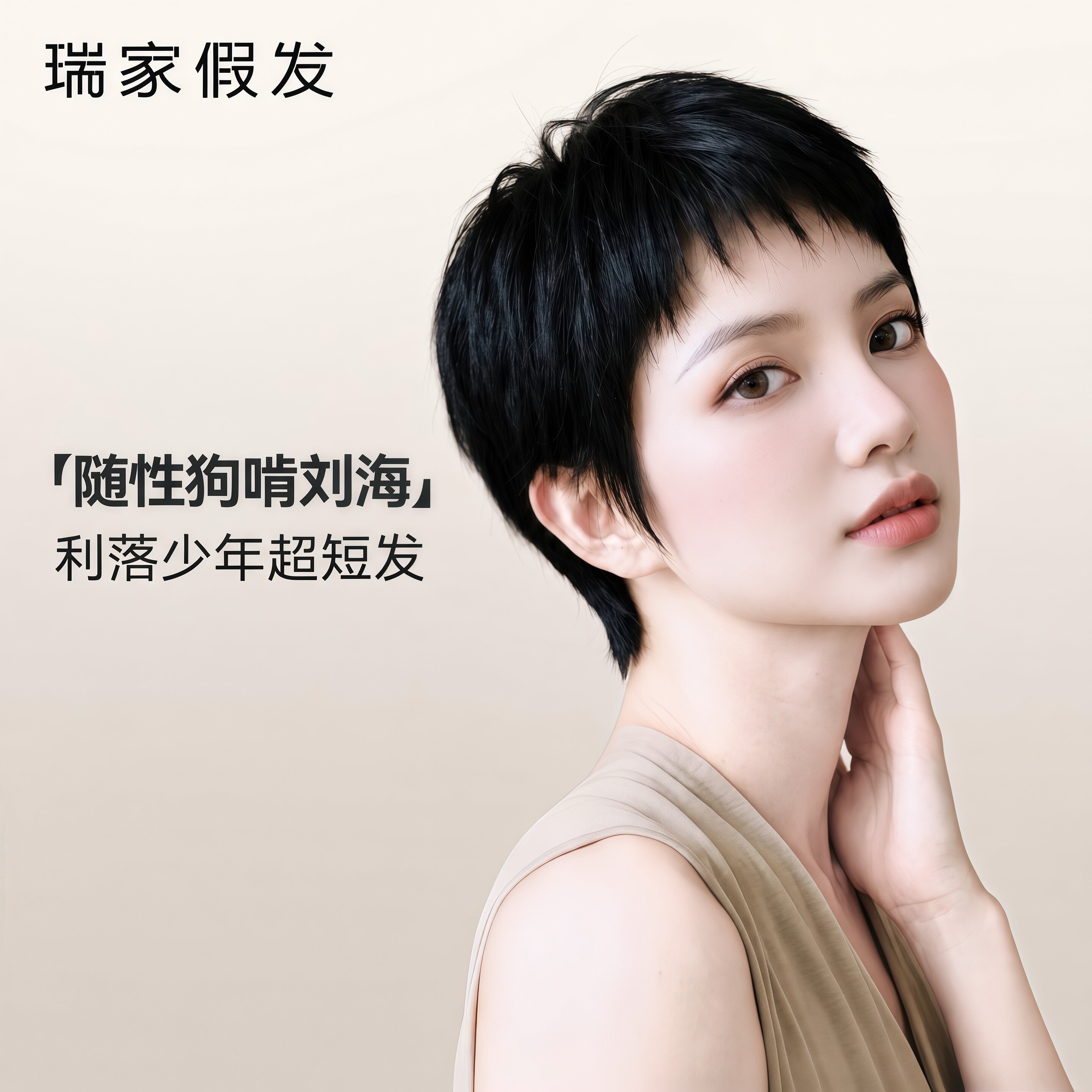 瑞家假发狗啃刘海全真人发2026年时尚新款全头短发女全头套假发套