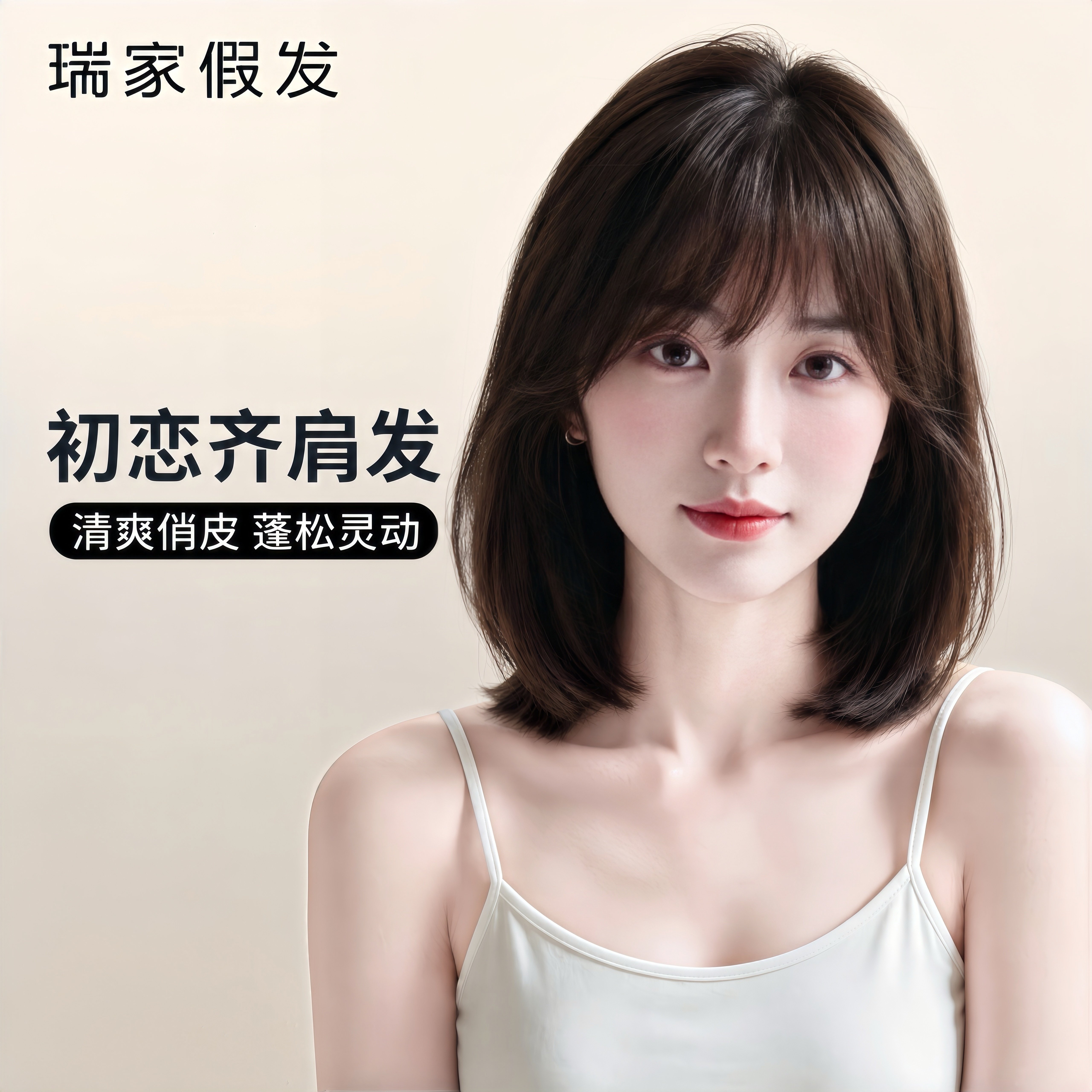 瑞家假发全头套女真人发丝全真发自然无痕隐形初恋齐肩短发假发套