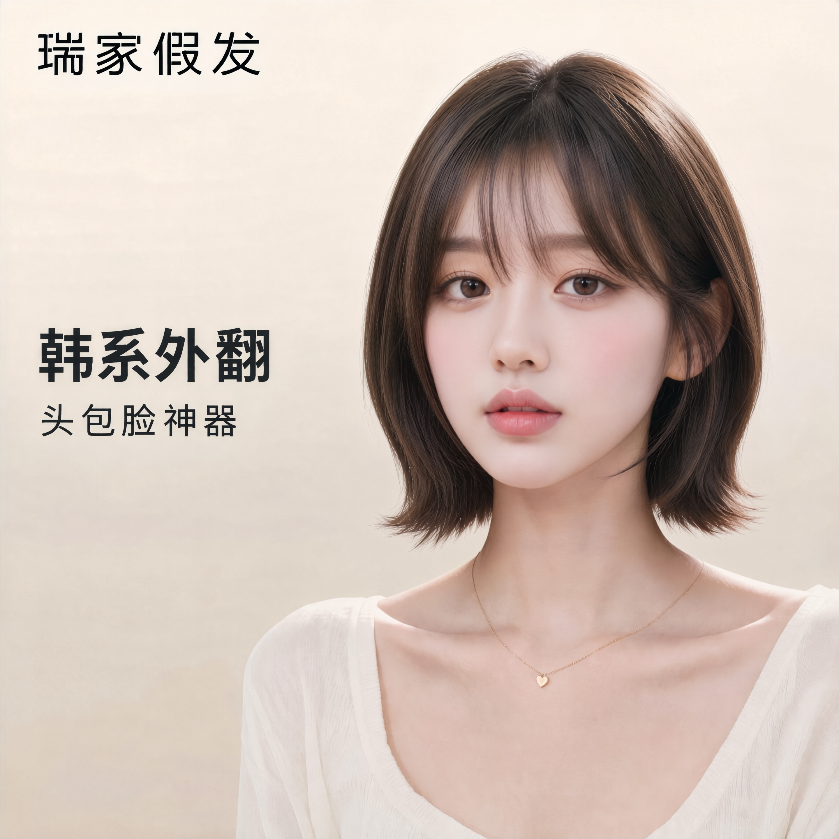瑞家假发女短发真发全真人发丝气质甜美蕾丝无痕bobo头全头发套