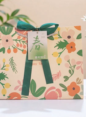 春日礼品袋绿色包装袋高级感生日礼物手提纸袋高档送礼春伴手礼袋