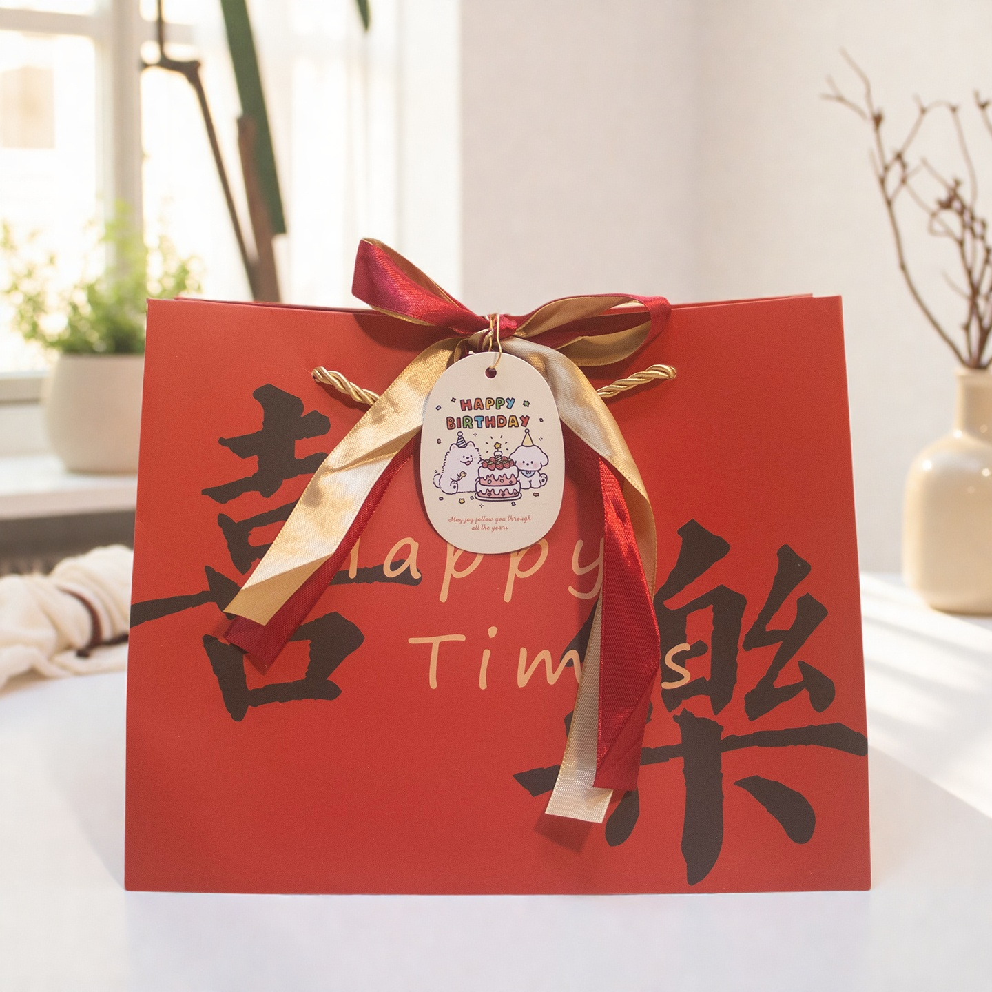 万圣节喜乐礼品袋红色中秋节礼物包装袋生日满月伴手礼手提袋纸袋
