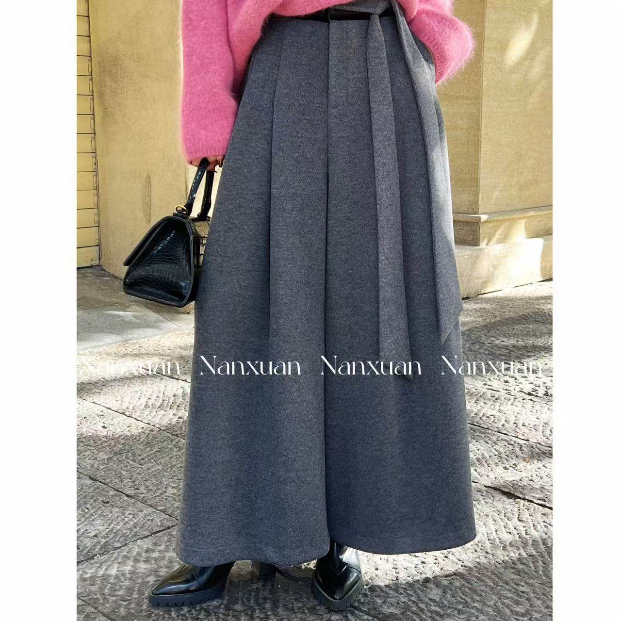 2025冬季极简风显瘦百搭时尚慵懒风裙裤女羊毛呢阔腿裤子九分裤,女装/女士精品,裙裤,淘宝优惠券,粉丝福利购,淘宝优惠卷