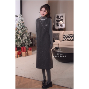 高级感显瘦细闪加绒羊毛呢背心连衣裙女2025加厚叠穿无袖中长裙子