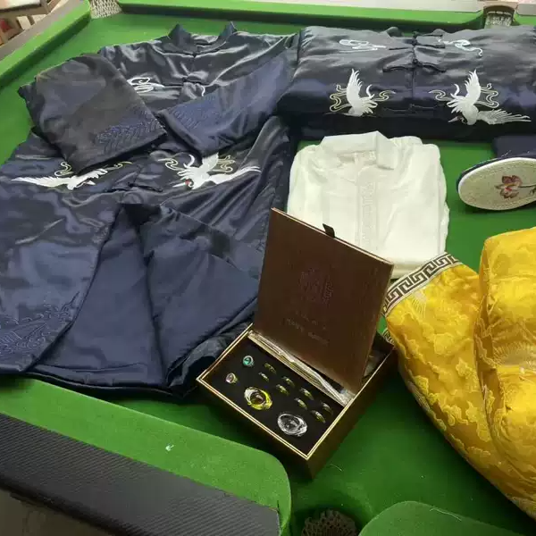 寿衣男真丝苏绣高档七件套老人冲喜百年服中式刺绣寿服全套配齐