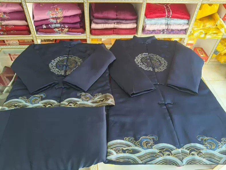 男款高档寿服真丝刺绣七件套全套寿终衣百年服冲喜增福添寿送老衣