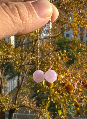 天然缅甸翡翠A货冰紫罗兰粉紫色圆珠18k黄金耳线新款礼物