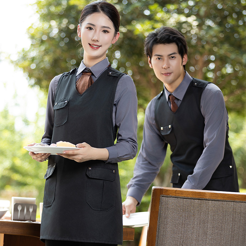酒店前台餐饮服务员长袖工作服男女马甲套装酒吧奶茶饭店餐厅工装