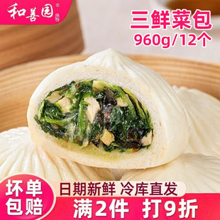 南京和善园菜包早餐素食包子三鲜蔬菜包子方便速食冷冻半成品包点
