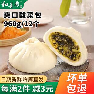 南京和善园爽口酸菜包960g12只早餐冷冻半成品素馅包子家庭菜包子