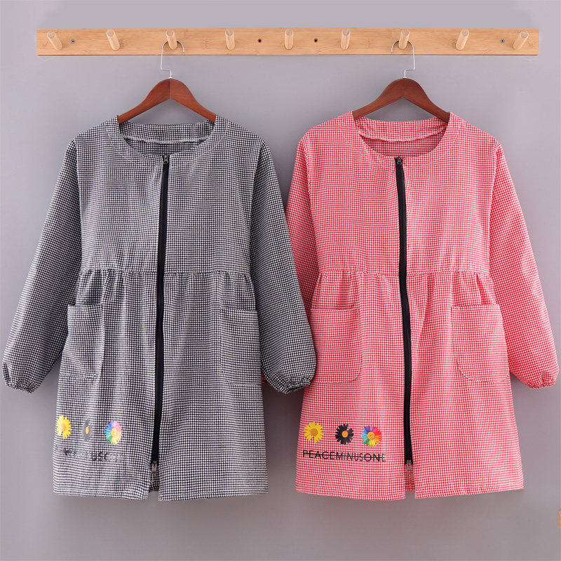 新款长袖围裙女时尚家用厨房防污罩衣大人可爱日系韩版工作服外套