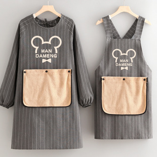 新款棉布长袖罩衣厨房做饭家用围腰餐饮上班专用防污工作服可擦手