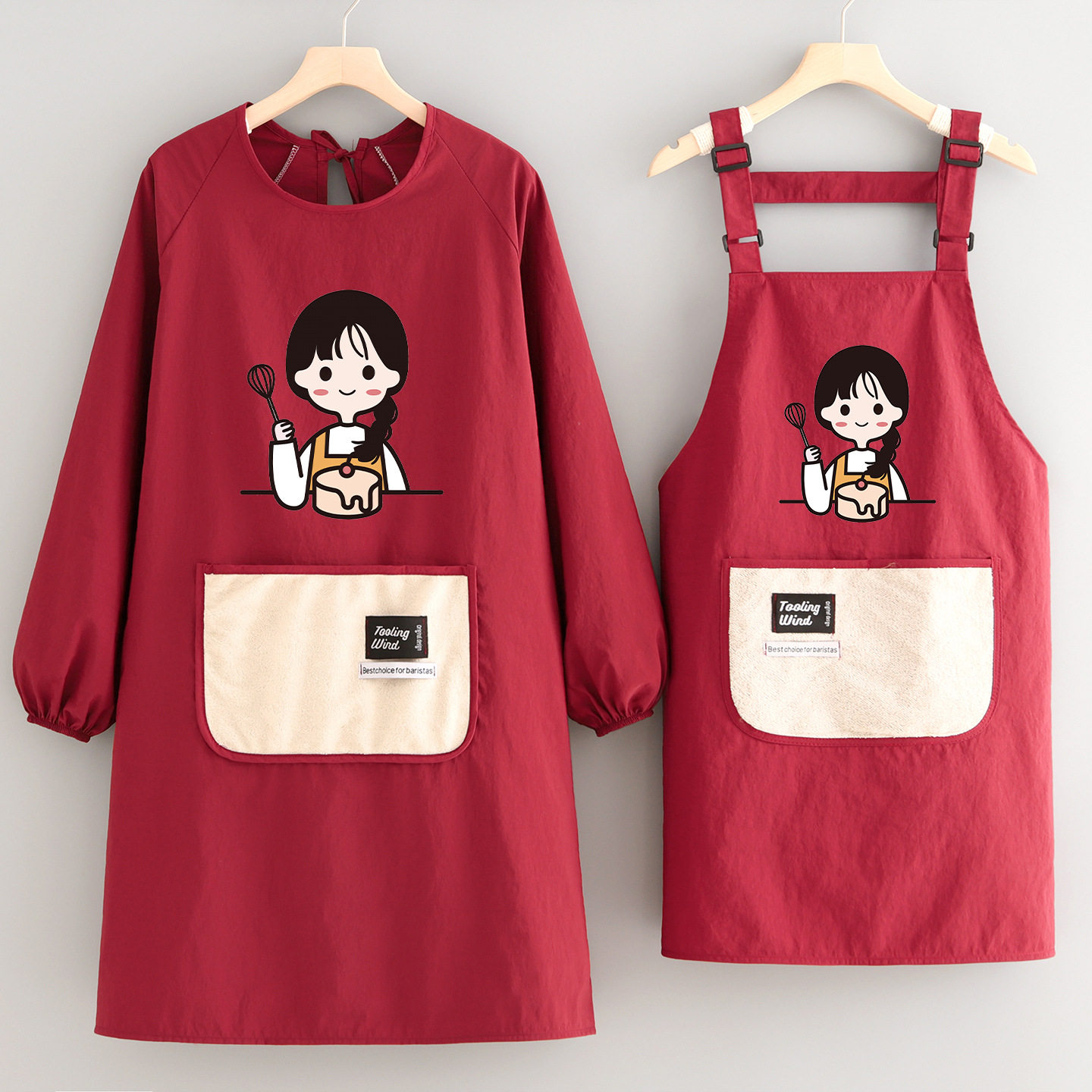 简约韩版长袖围裙防泼水餐饮上班防污耐脏工作服定制印字家用罩衣