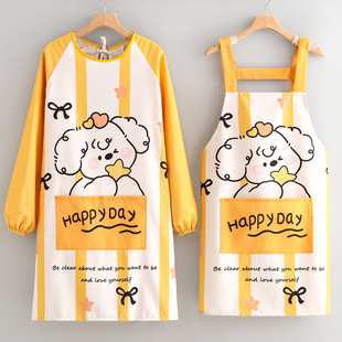 新款可爱帆布罩衣家用厨房外穿防污做饭围腰成人上班透气长袖围腰