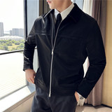 高级感翻领皮衣男潮流休闲外套男士潮牌痞帅皮夹克JK7026-P100特，男装夹克，电商A213