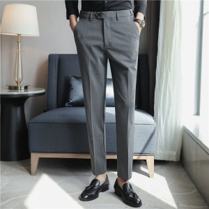 腰部带隐形拉伸片 裤型好  男士休闲西裤修身长裤杏色XK901/P78图片